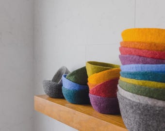 Large Felt Bowl – Handmade Wool Storage Basket – Cozy Eco-Friendly, New Pastels!