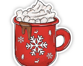 Hot Chocolate Mug Holiday Sticker: Festive Winter Vinyl Decal