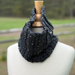 Blue Tweed Merino Wool Neck Warmer: Soft Knit Cowl