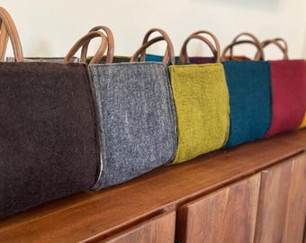 Felted Wool Knitting Bag: Leather Handles, Fair Trade Crafted. Color Restock!