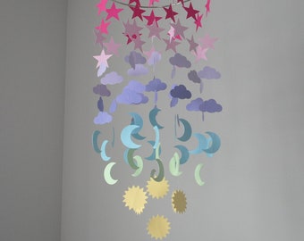 Pastel Celestial Sky Mobile - Stars, Moons, Suns, and Clouds // Nursery Mobile - Choose Your Colors