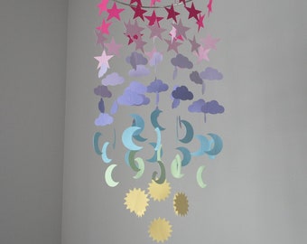Pastel Celestial Sky mobiel - sterren, manen, zonnen en wolken // kinderkamer mobiel - kies je kleuren