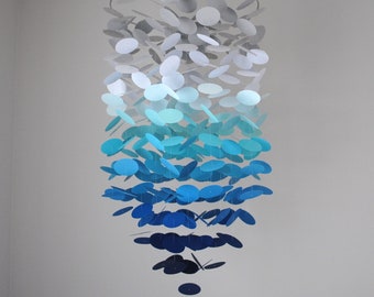 Ocean Ombre Floating Dot Mobile (Large) - Gray, white, blue // Nursery Mobile - Choose Your Colors