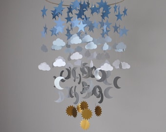 Celestial Mobile - Stars, Clouds, Moons, Suns (Large) // Nursery Mobile // Baby Mobile - Choose Your Colors