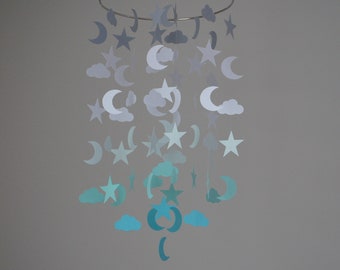 Night Sky Mobile - Stars, Moons, Clouds // Nursery Mobile - Choose Your Colors