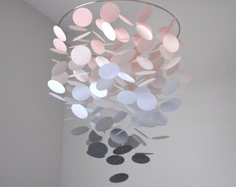 Blush Pink and Gray Ombre Floating Circle/Dot Mobile (Large) // Nursery Mobile // Choose Your Colors