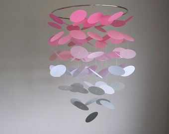 Pink, White & Gray Circle Dot Mobile // Nursery Mobile