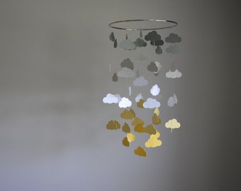 Cloud Mobile - Gray, White Yellow // Sunshine & Rain // Nursery Mobile - Choose Your Colors