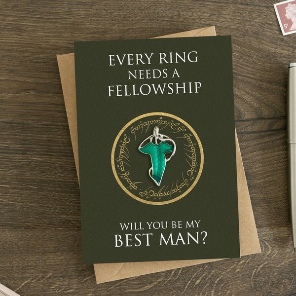 Will You Be My Best Man Card and Leaf Pin Gift, Best Man Proposal, Best Man To Be, Future Best Man, Elf, Elven Badge, Tolkien, Book, Bookish