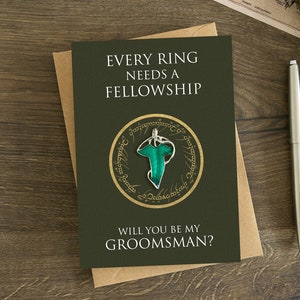 Will You Be My Groomsman Card with Keepsake Elf Leaf Pin, Fellowship, Usher, Wedding Party To Be Proposal Card, Elven Lapel Brooch, Witness image 1