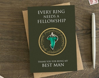 Gracias Best Man Card y Leaf Pin, Elf, Elven, Keepsake Best Man Gift, Boda, Usher, Padrinos, Hombre de Honor, Tolkien, Bookish, Nerd