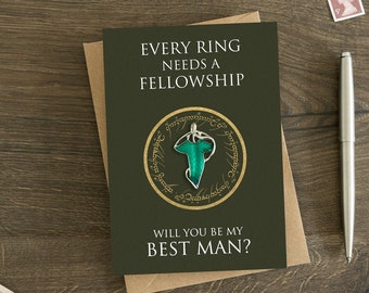 Wil je mijn beste man kaart en blad pin cadeau zijn, beste man voorstel, beste man om te zijn, toekomstige beste man, elf, Elven badge, Tolkien, boek, leesgrage