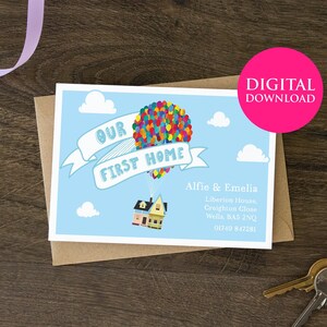 Personligt flyttmeddelande för vår första bostad, digital nedladdning, par, herr och fru, make, fru, flickvän, pojkvän, utflyttad