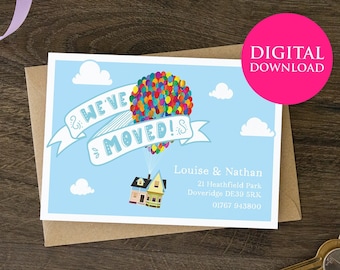 Postal personalizada de mudanza, descarga digital, nuevo hogar, anuncio de mudanza para parejas, nueva dirección, cambio de domicilio familiar