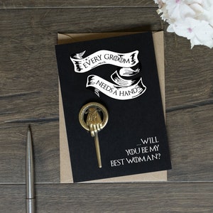 Beste vrouw kaart, kaart zal je mijn beste vrouw zijn, kaart vrouwelijke getuige voorstel, hand van de koning Pin, trouwkaart voor vriend, nerd, nerd