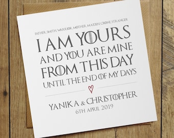 Personalised Wedding Card, Husband and Wife, Mr & Mrs, TV Show Wedding Vows, 1st Anniversary, Engagement, Congrats, Valentines, Nerdy, Geek