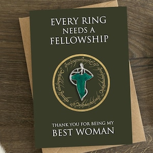 Carte de remerciement meilleure femme et épinglette souvenir, badge, fan, cadeau de remerciement pour mariage fantastique, porteur d'alliances, témoin, femme d'honneur, Tolkien