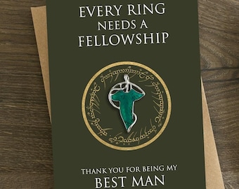Thank you Best Man Card and Leaf Pin, Elf, Elven, Keepsake Best Man Gift, Wedding, Usher, Groomsmen, Man of Honour, Tolkien, Bookish, Nerd