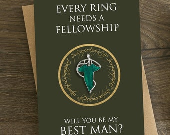 Will You Be My Best Man Card and Leaf Pin Gift, Best Man Proposal, Best Man To Be, Future Best Man, Elf, Elven Badge, Tolkien, Book, Bookish