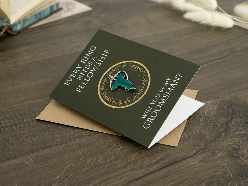 Will You Be My Groomsman Card with Keepsake Elf Leaf Pin, Fellowship, Usher, Wedding Party To Be Proposal Card, Elven Lapel Brooch, Witness image 5