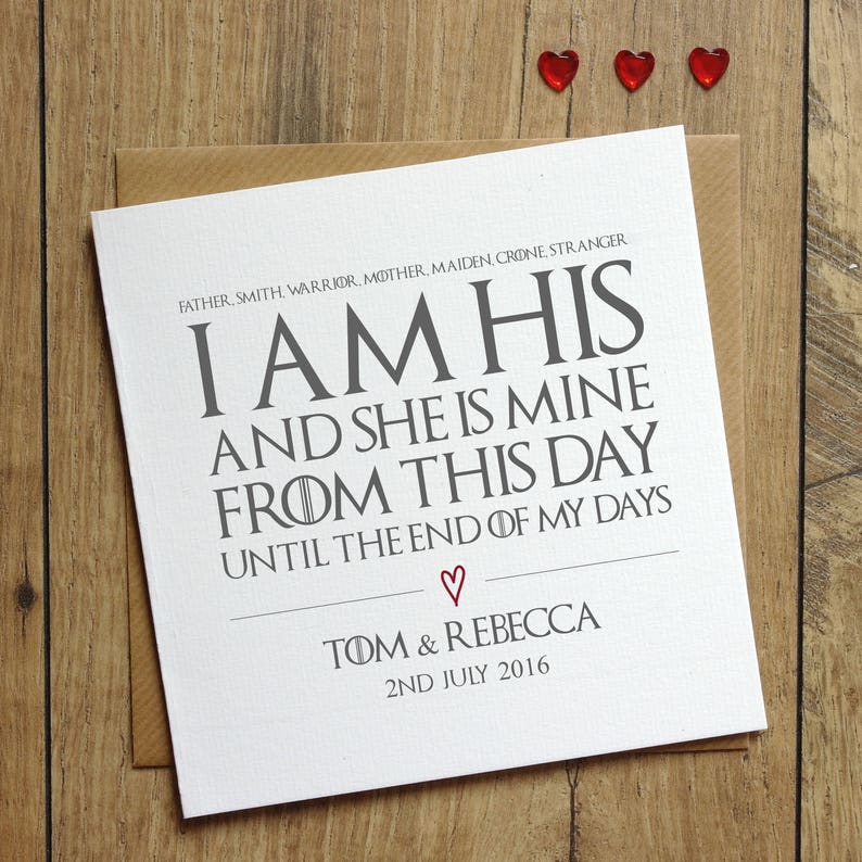 Game of Thrones Wedding Vows Card 1st Anniversary Card Etsy