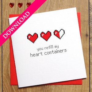 Zelda-valentijnskaart, You Refill My Heart-containers, verjaardagskaart, jubileumkaart, DIGITALE DOWNLOAD, gamerkaart, Nintendo, Hyrule