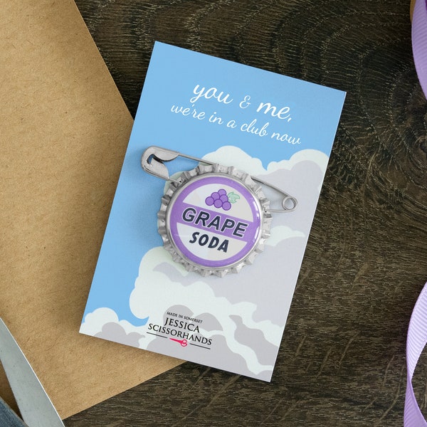 Grape Soda Pin, Birthday Gift for Her, Anniversary Present for Boyfriend, Husband, Wedding Gift for Groom, Ellie Badge, Bridesmaid, Friend