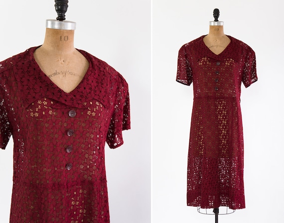 vintage 1930s dress large xl | 30s day dress with