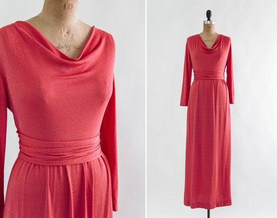 vintage 1940s jersey maxi dress | 40s 50s long sle