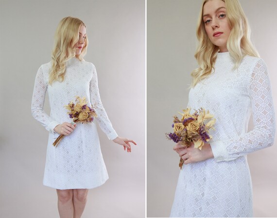 vintage 1960s wedding dress | 60s white lace dress