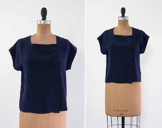 vintage 90s silk shirt | petite navy silk top | bo
