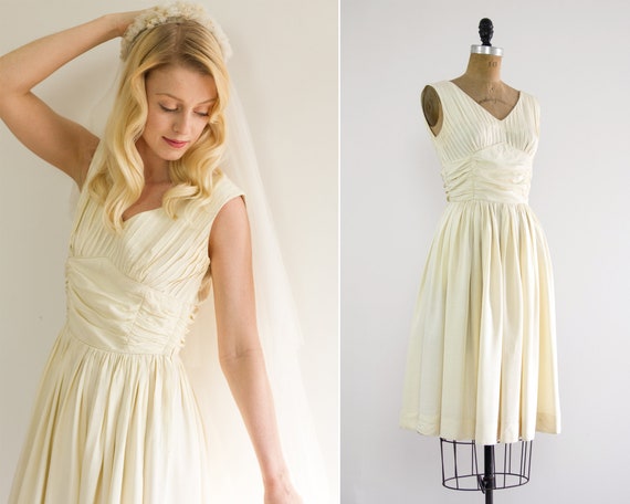 vintage 1950s wedding dress short | 50s ivory wedd