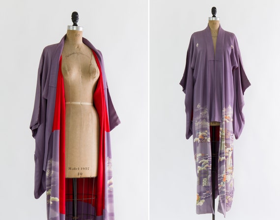 vintage 1920s kimono robe | purple silk taisho kim
