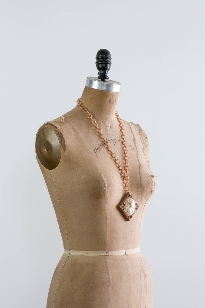 wood cameo necklace 1940s bakelite cameo art deco cameo vintage 1930s celluloid necklace large cameo pendant