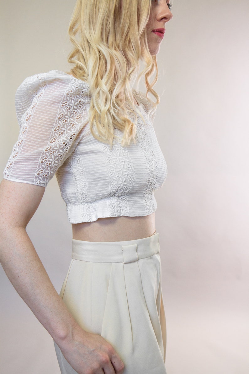 1900s antique lace blouse with puff sleeves vintage 1910s blouse by Bonwit Teller Victorian Edwardian bodice shirtwaist
