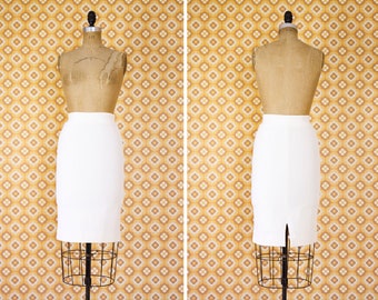 vintage 90s pencil skirt | 80s fitted stretch skirt | 1980s 1990s cream white pencil skirt small medium