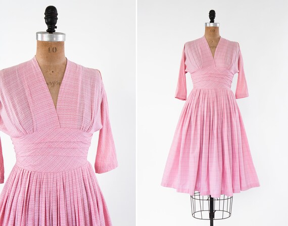 vintage 1950s pink dress | 50s cotton day dress |