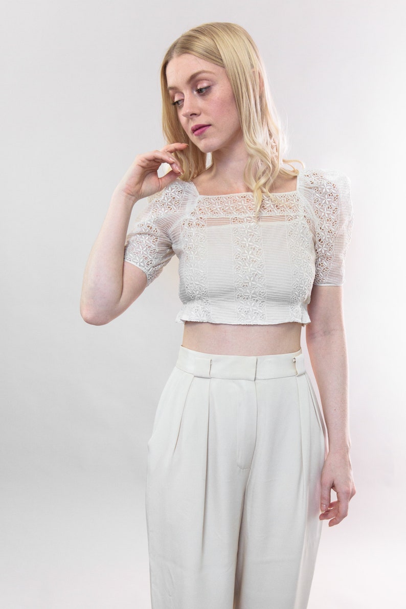 1900s antique lace blouse with puff sleeves vintage 1910s blouse by Bonwit Teller Victorian Edwardian bodice shirtwaist