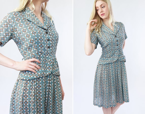 vintage 1940s rayon dress | 40s summer day dress |