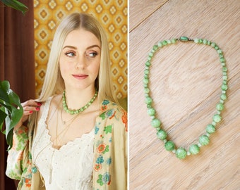 vintage 1920s czech glass necklace | 1930s jade green cabochon necklace | 20s 30s czechoslovakia jewelry