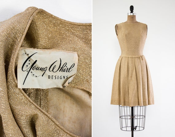 vintage 1950s gold dress | 60s lurex dress | 50s d