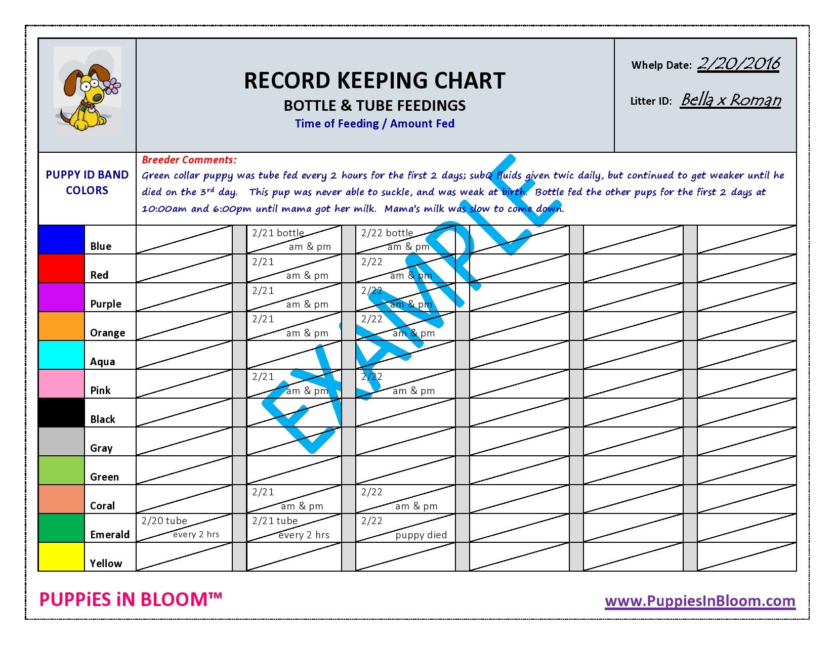 Record Keeping Charts for Breeders _whelping Details_ Feeding - Etsy