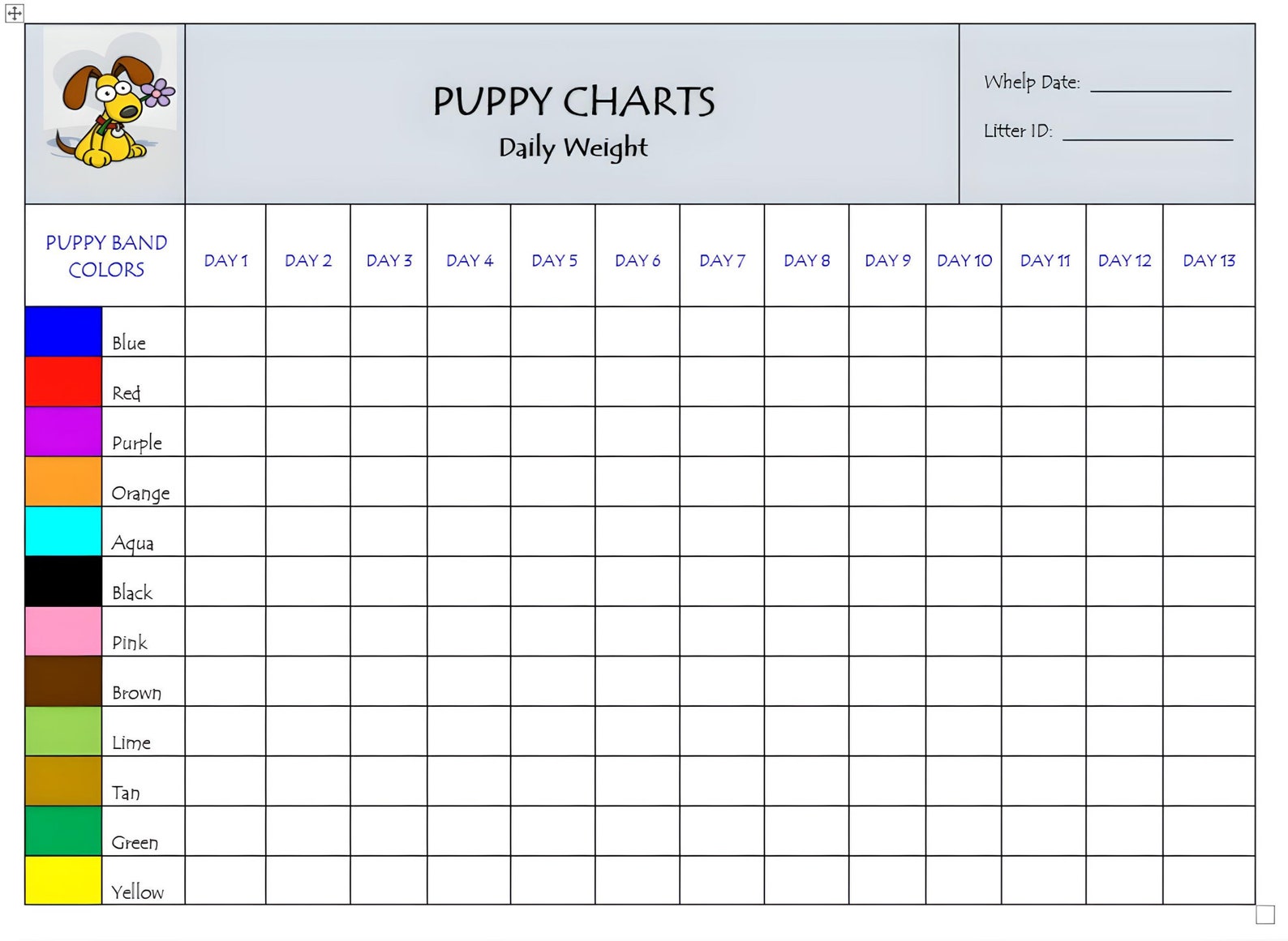 Puppy Charts for Keeping Records on New Puppy Litters - Etsy