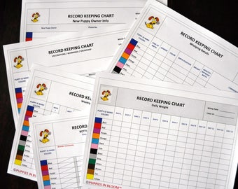 Record Keeping Charts for Breeders _Whelping Details_ Feeding Times_ Weight Gain_Vaccination Records_Microchip_New Owner Info_Puppy ID Bands