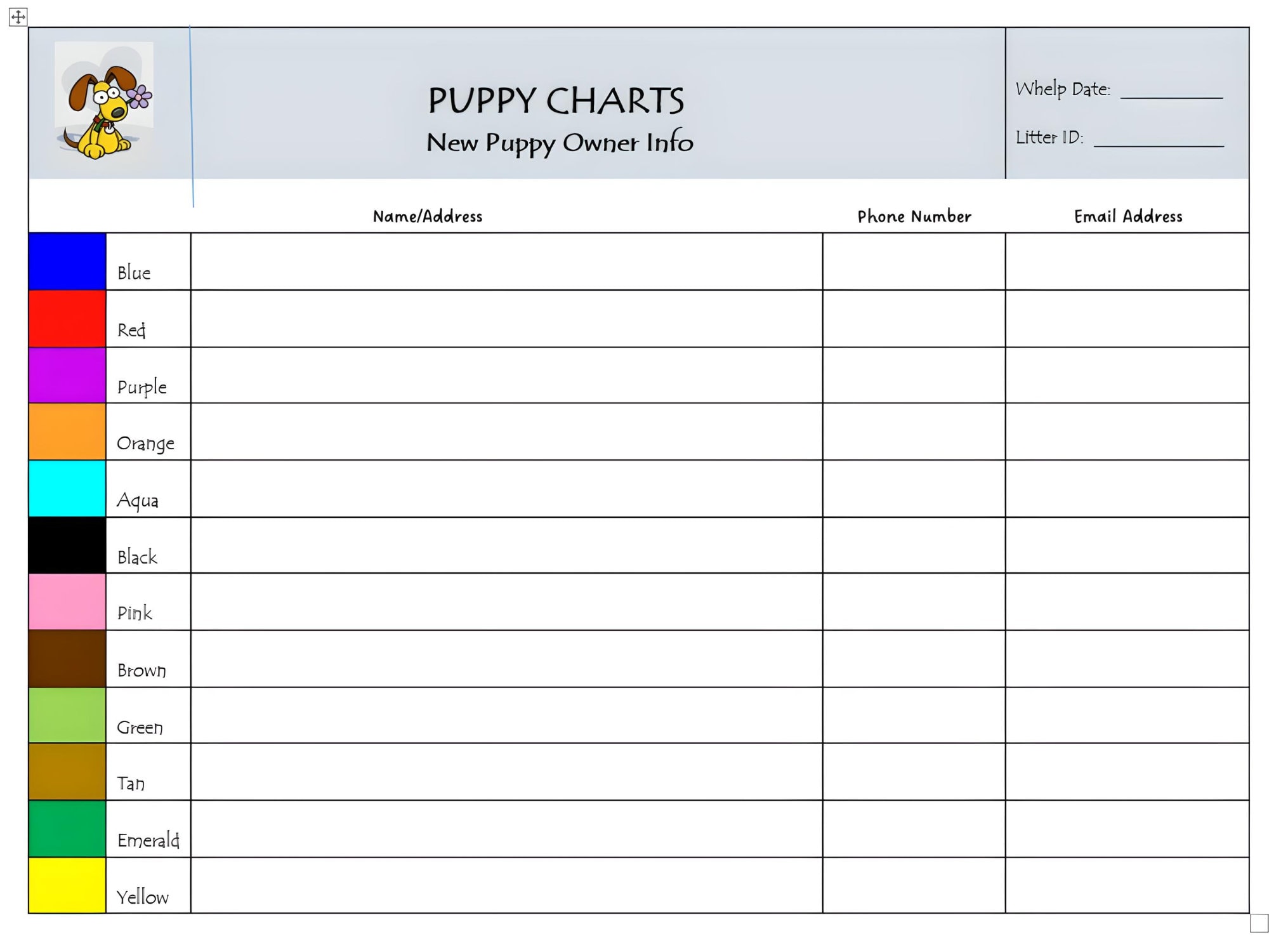 Printable Puppy Charts