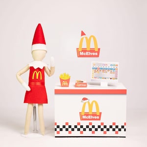 McElves Fast Food Display, Elf Props, Costume for Elf Dolls, Elf Clothes, Christmas Elf, Holiday Elf, Elf Accessories and Props, Each Item