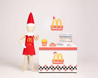 McElves Fast Food Display, Elf Props, Costume for Elf Dolls, Elf Clothes, Christmas Elf, Holiday Elf, Elf Accessories and Props, Each Item