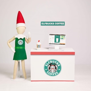 Elf Bucks coffeeshop display rekwisieten, poppenkostuum, elfenkleding, kerstelf, vakantie-elf, elf accessoires en rekwisieten, elk afzonderlijk item
