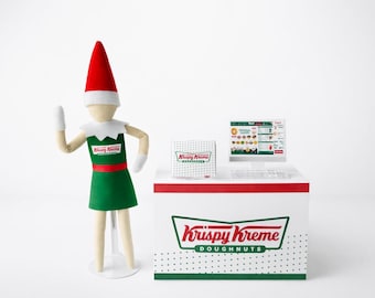 Set de tienda de donas de elfo Krispy Kreme, puesto de donas de elfo, accesorio de tienda de donas de elfo, montaje de panadería de elfo, exhibición de elfo navideño, accesorios de elfo