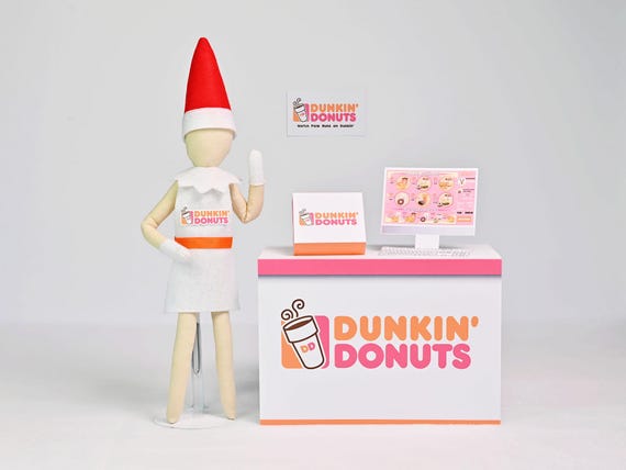 Dunkin Donuts Elf Display Prop, Doll Costume, Elf clothes, Christmas Elf, Shelf your Holiday Elf, Elf Accessories and Props
